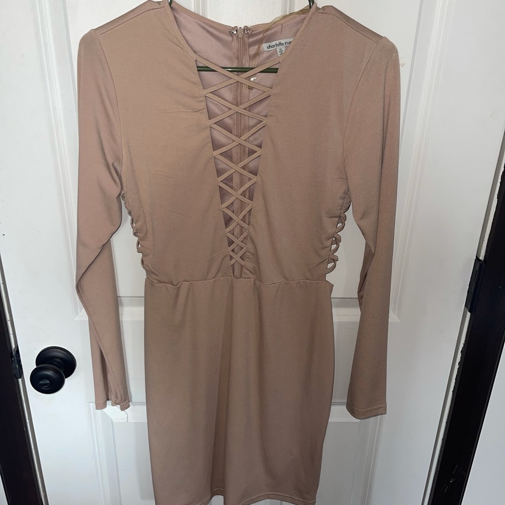 Charlotte Russe Medium Long Sleeve Tan Dress
